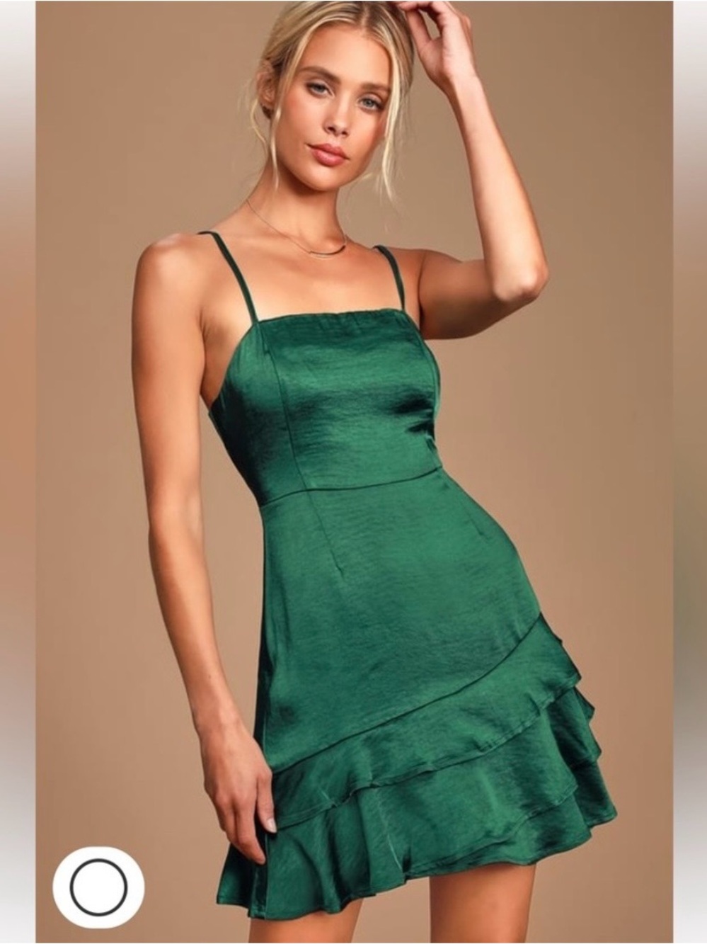 Emerald Green Satin Ruffle Slip Dress
